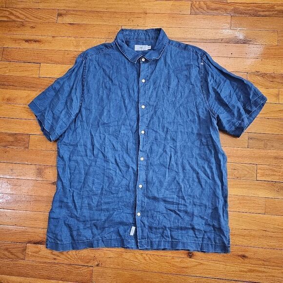 Onia XXL Shirt Short Sleeve Linen Blend Button Down Blue - Picture 1 of 6